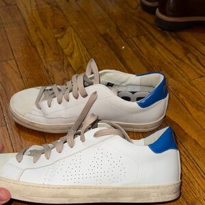 P448 White Sneakers with Blue Heel Accent